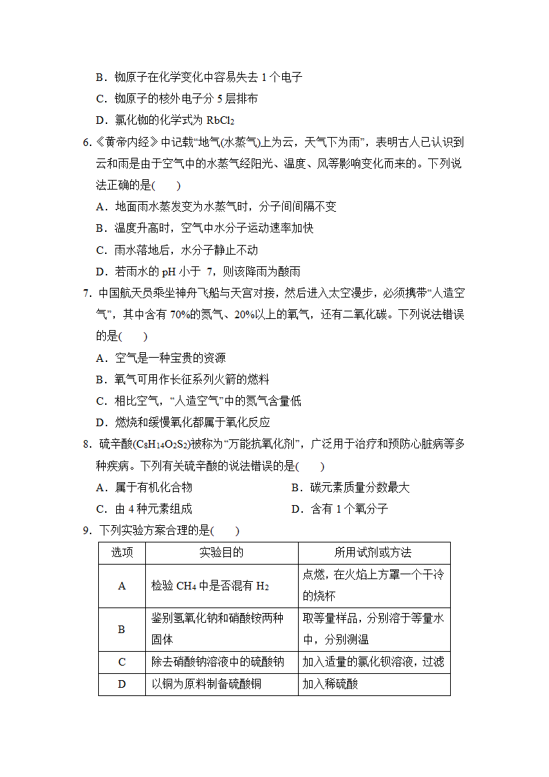 沪教版化学九年级下册 综合能力学情评估(二)（含答案）.doc第2页