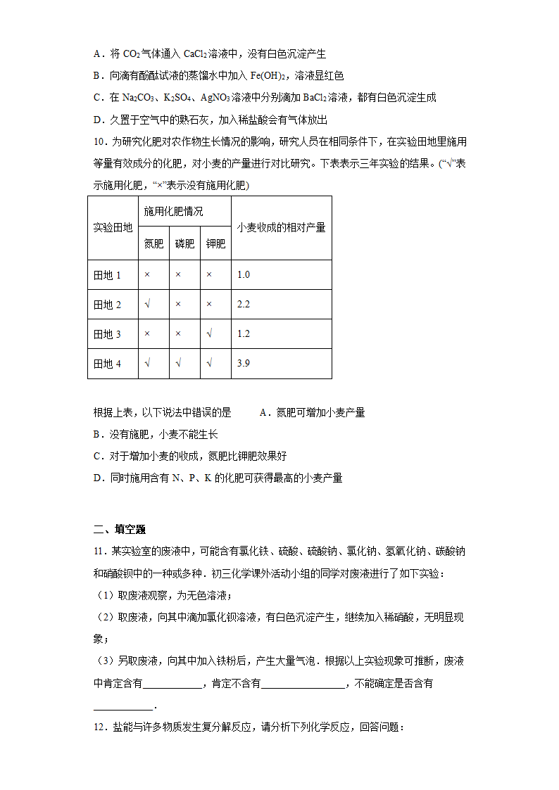 2023年中考化学专题训练——盐和化肥(含解析).doc第2页