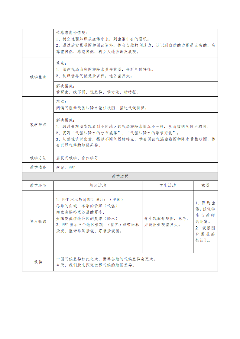 商务星球版地理七年级上册 第四章 第四节 世界的气候教案(表格式).doc第2页