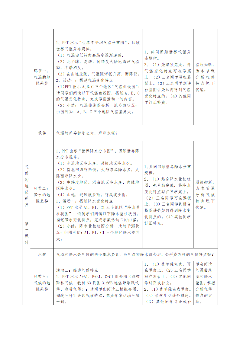 商务星球版地理七年级上册 第四章 第四节 世界的气候教案(表格式).doc第3页