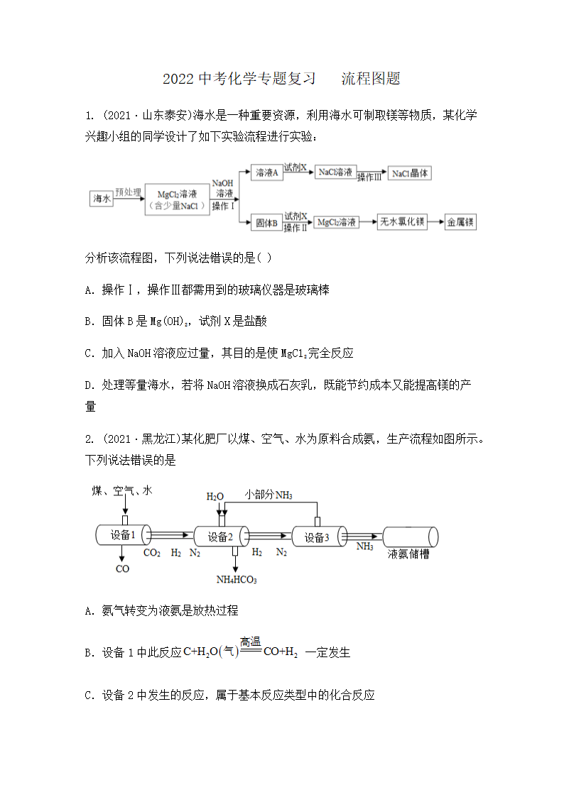 2022年中考化学专题复习流程图题（word版有答案）.doc第1页