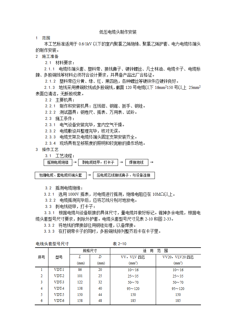 房建技术交底交低压电缆头制作安装工艺.doc第1页