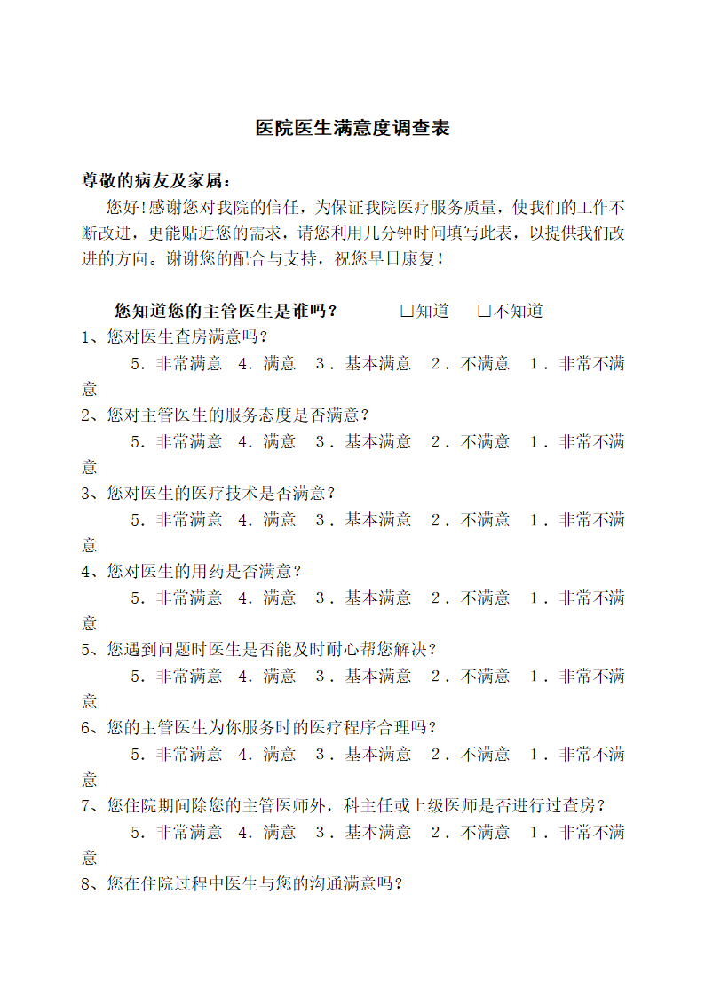 医院医生满意度调查表.docx第1页