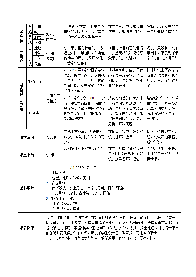 中图版地理七年级下册 7.4 福建省泰宁县 教案（表格式）.doc第2页