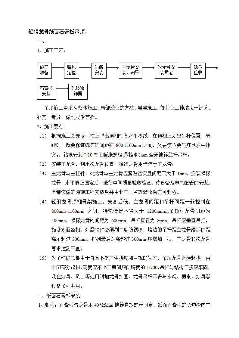 轻钢龙骨纸面石膏板吊顶施工工艺与要点.doc第1页