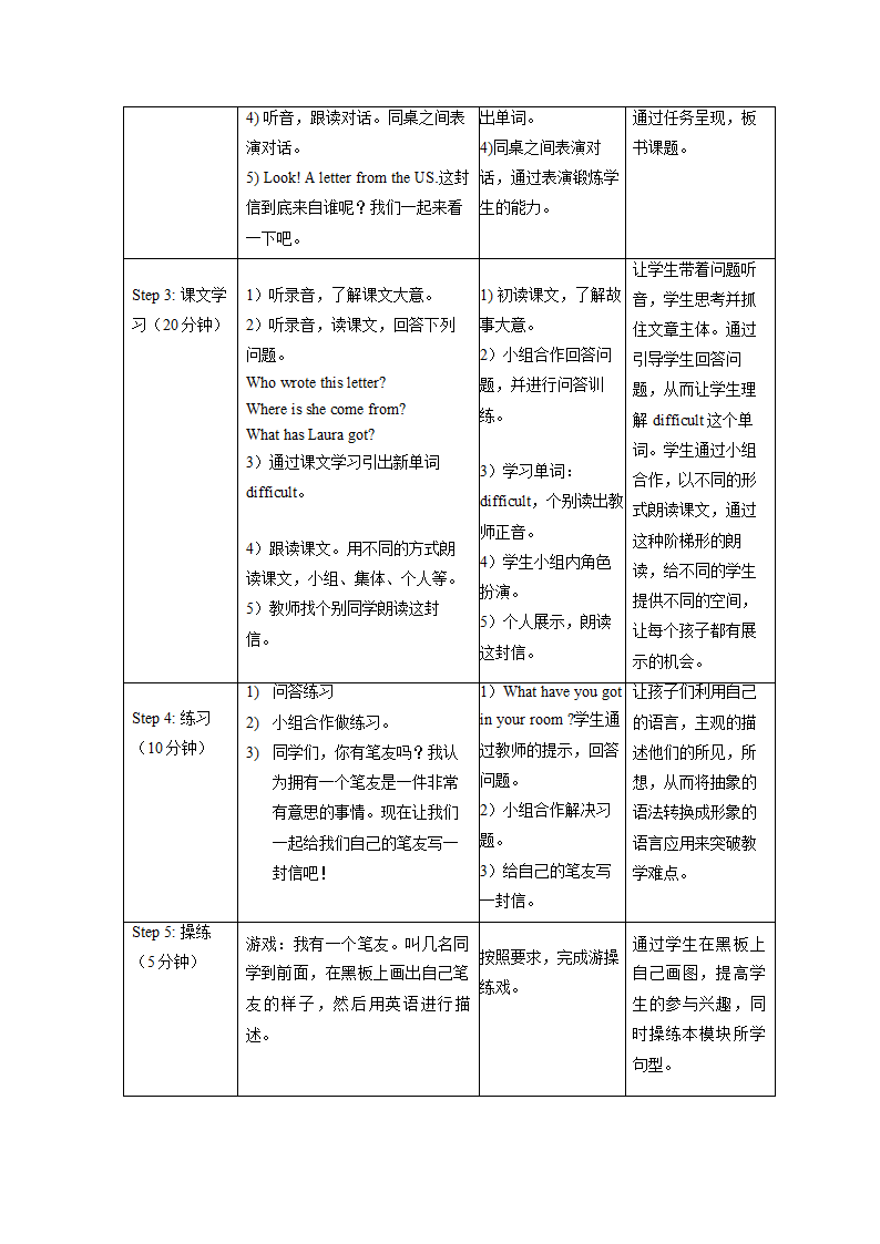 外研版英语（一年级起点）六年级上册 Module 6表格式教学设计.doc第3页