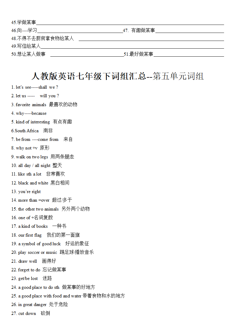 2021-2022学年人教版英语七年级下册Unit1-12单元词组汇总.doc第9页