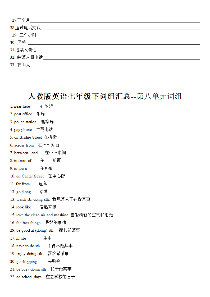 2021-2022学年人教版英语七年级下册Unit1-12单元词组汇总.doc第15页