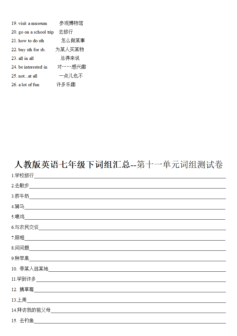 2021-2022学年人教版英语七年级下册Unit1-12单元词组汇总.doc第22页