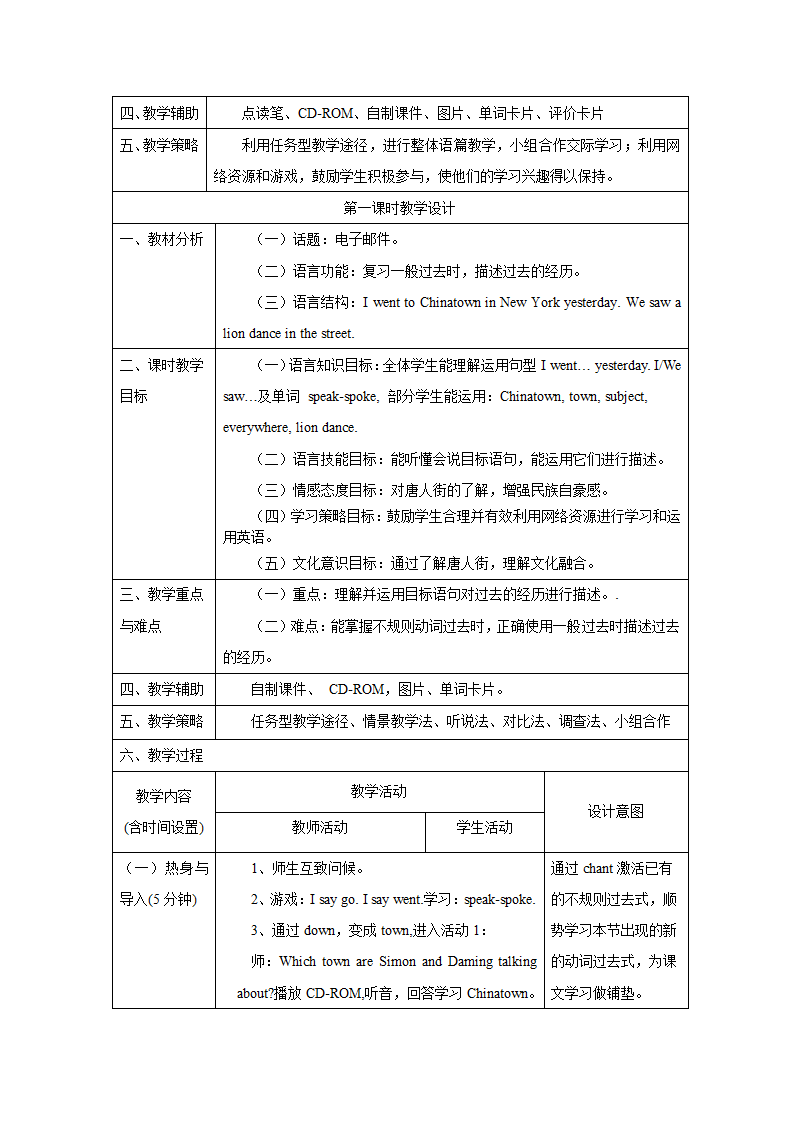 外研版英语（一年级起点）六年级上册 Module 2表格式教学设计.doc第2页