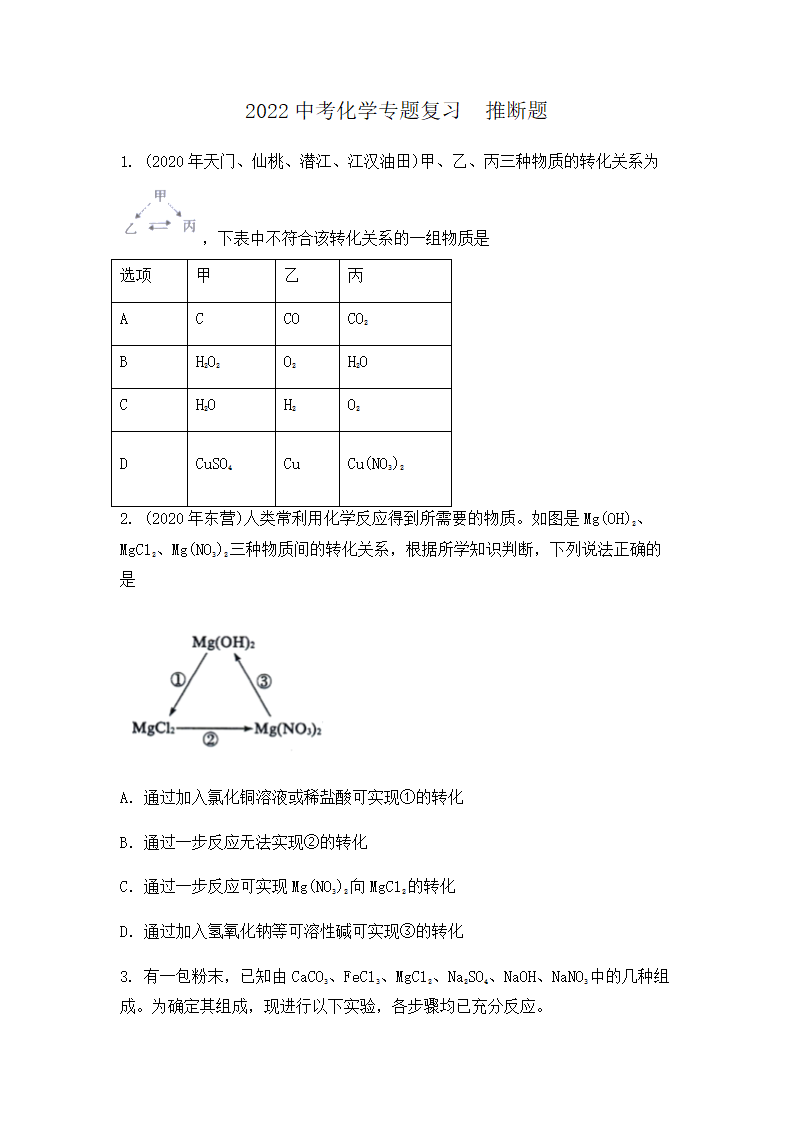 2022年中考化学专题复习推断题（word版 含答案）.doc第1页