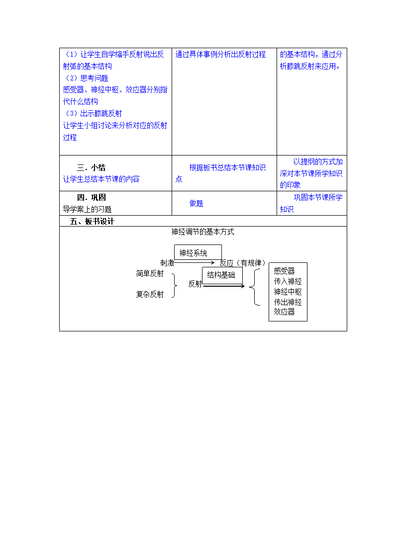 人教版生物七年级下册4.6.3 神经调节的基本方式  教案.doc第3页