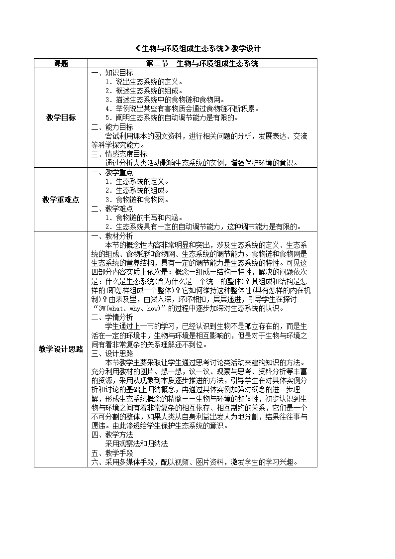 人教版七年级生物上册 1.2.2生物与环境组成生态系统教案.doc第1页