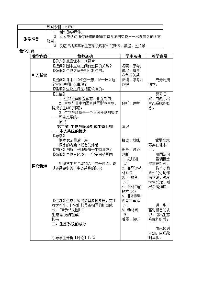 人教版七年级生物上册 1.2.2生物与环境组成生态系统教案.doc第2页