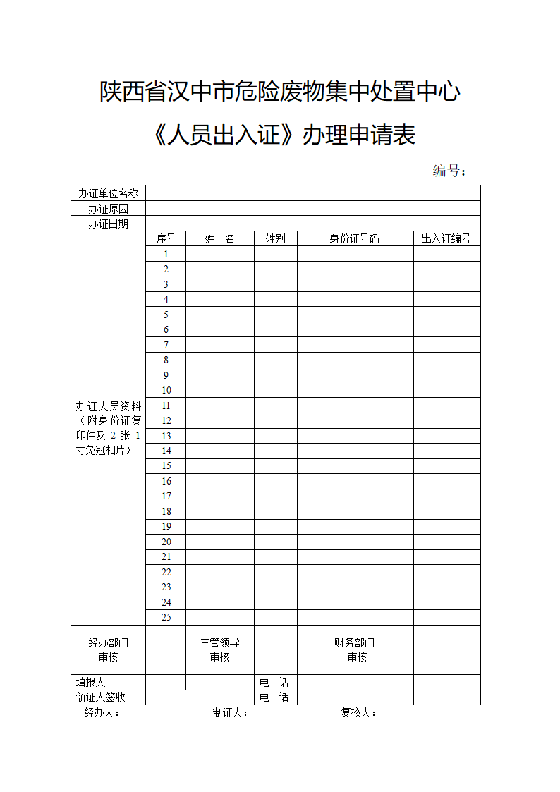 人员出入证申请表