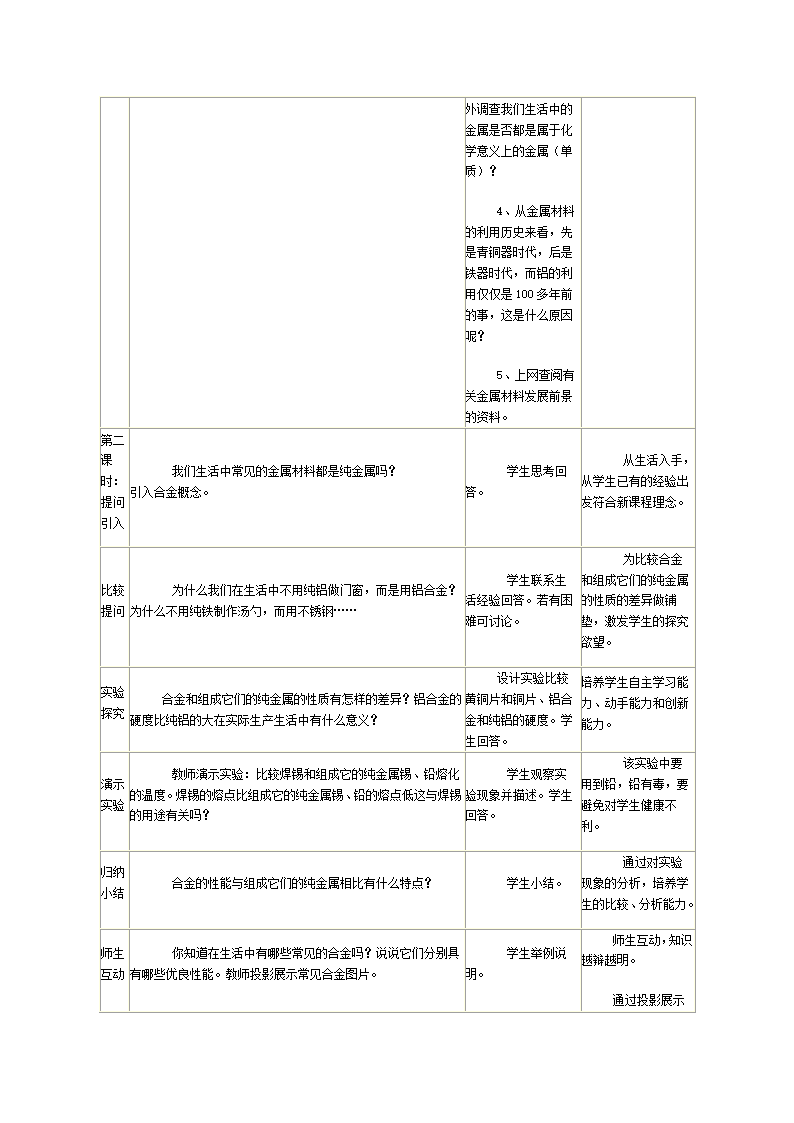 人教版九年级化学教案：8．1金属材料.doc第4页