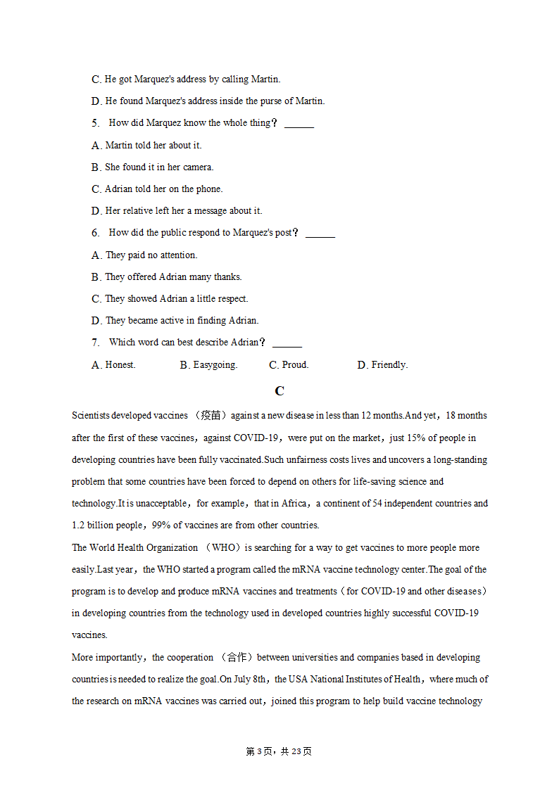 2022-2023学年河南省豫东名校高一（上）月考英语试卷（二）（含解析）.doc第3页