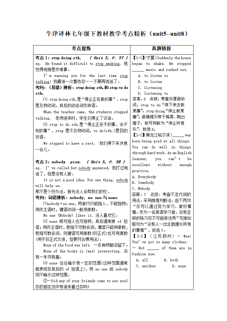 牛津译林版英语七年级下教材教学考点精析（unit5--unit8）.doc第1页