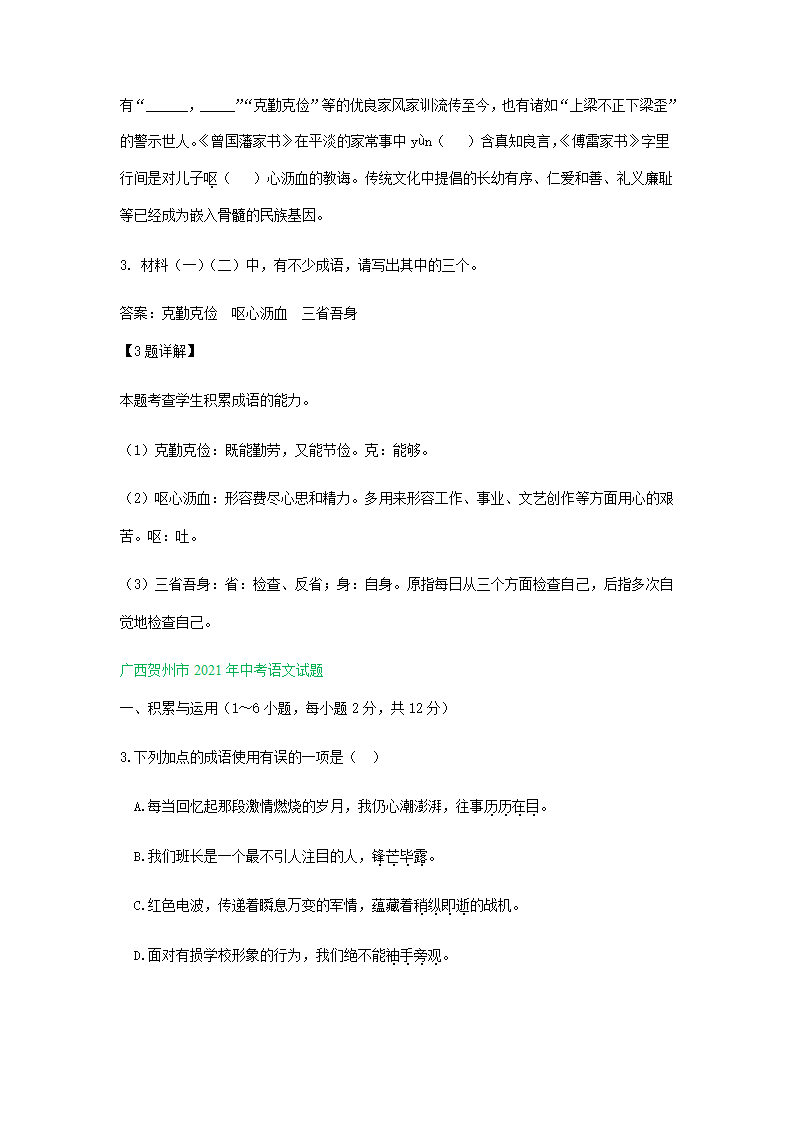 2021年全国各地中考语文试题精选汇编：词语运用专题（含解析）.doc第15页