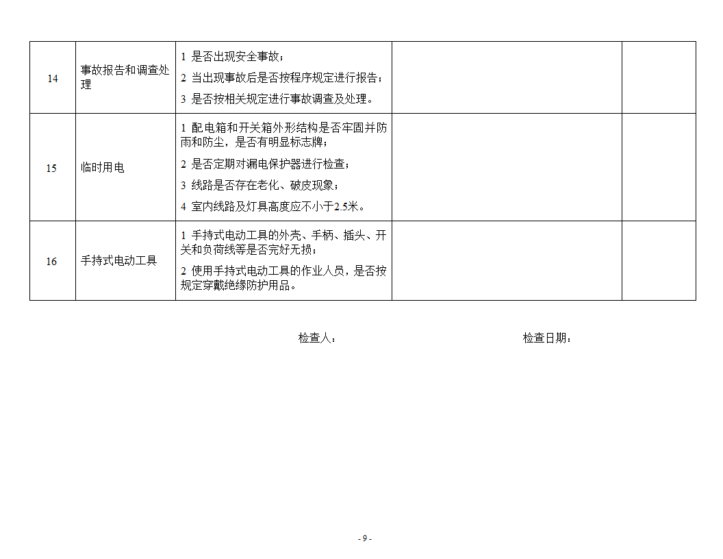 综合大检查检查表第9页