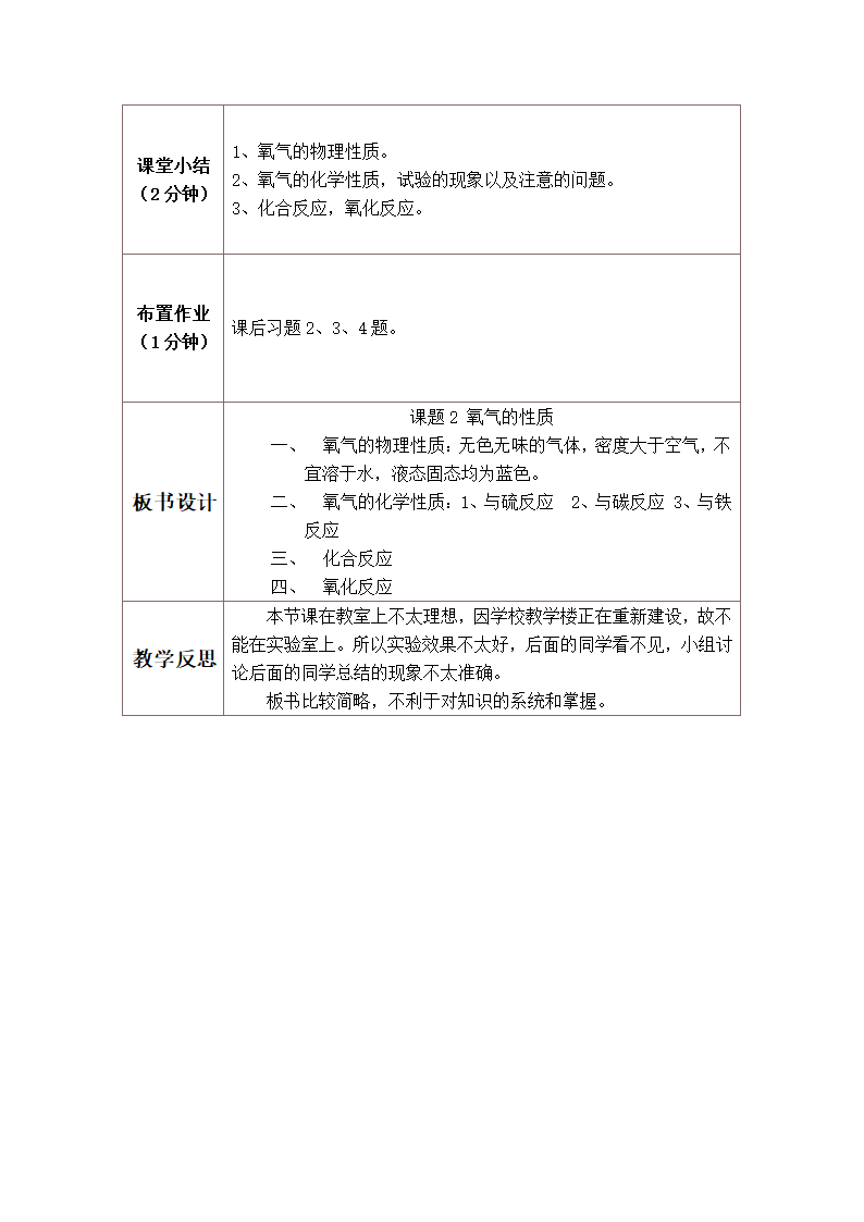 人教版初中化学九年级上册2.2 氧气 教案 (表格式).doc第4页