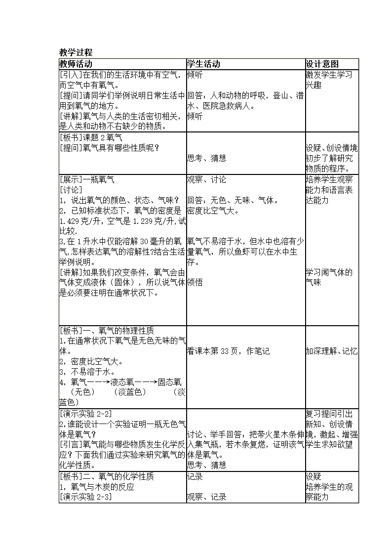 人教版初中化学九年级上册2.2 氧气 教案(表格式).doc第2页