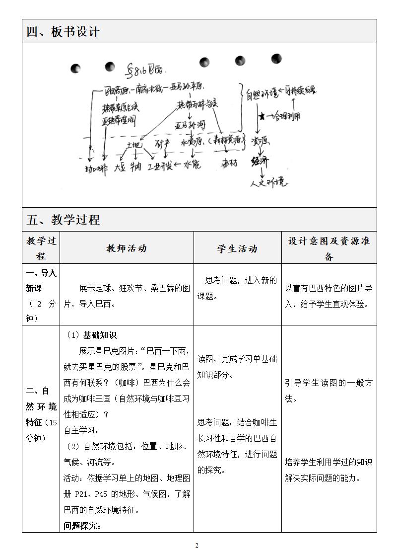 商务星球版七年级地理下册 第八章 第五节 巴西  第一课时教案（表格式）.doc第2页