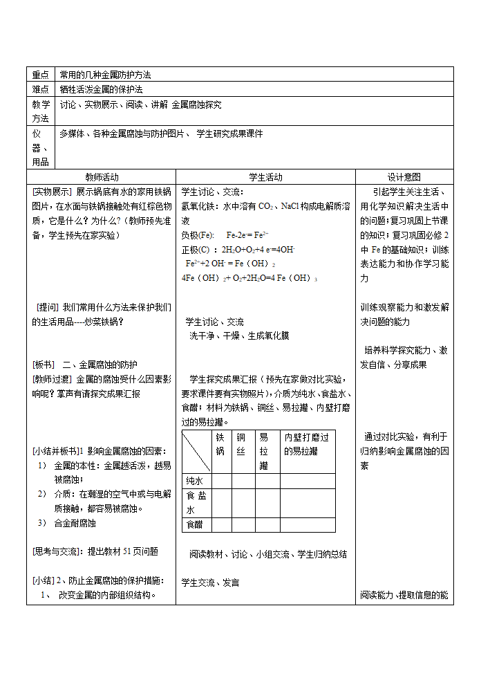 人教版化学高中选修一3.2-金属的腐蚀与防护-教案.doc第4页