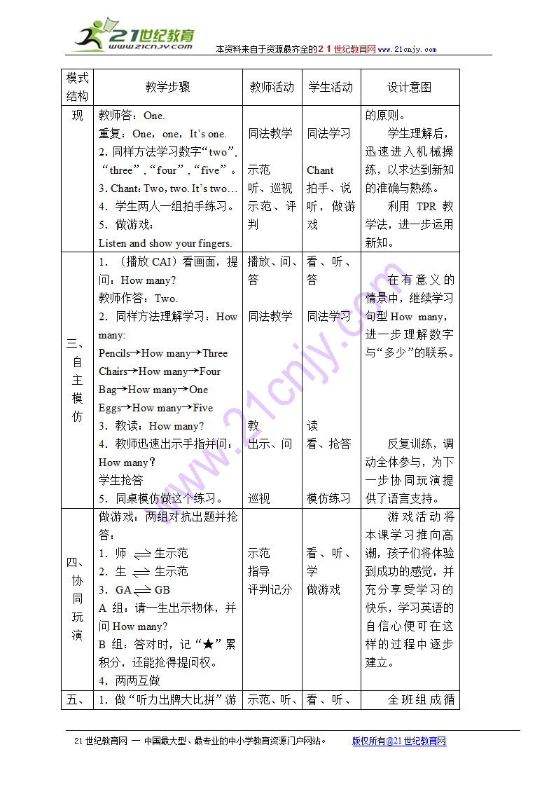 一年级英语上册教案 unit 5 lesson 1（北师大版）.doc第3页