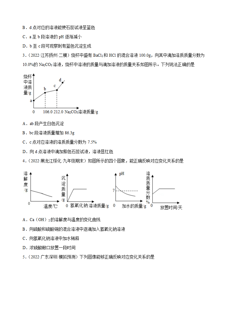 2022年中考化学二轮冲刺化学 图像题（word版有答案）.doc第2页