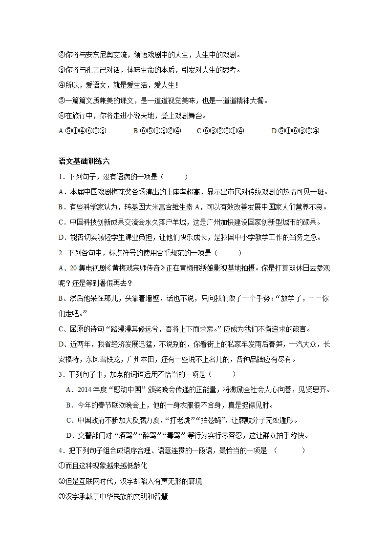 2022年中考语文基础训练20套（病句标点成语排序）无答案.doc第6页