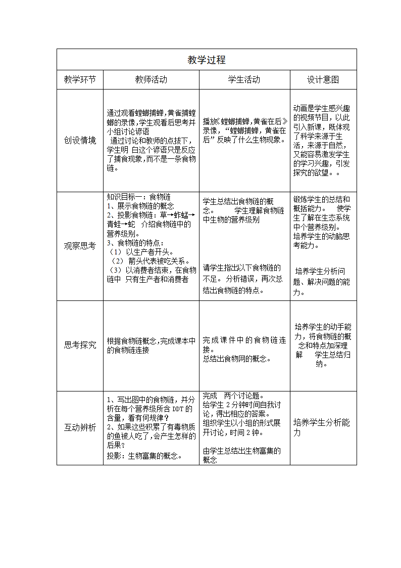 冀少版八下生物 7.2.2食物链和食物网  教案 （表格式）.doc第2页