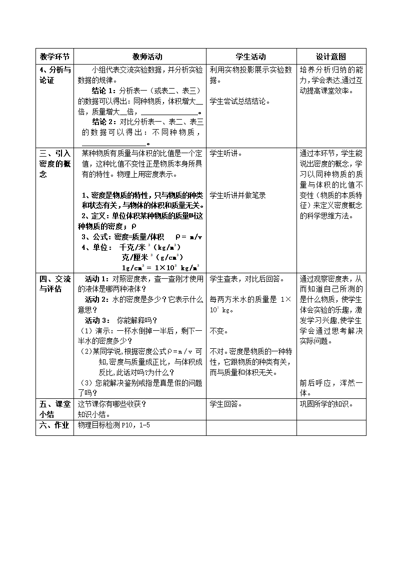 京改版物理八年级 2.3物质的密度及其应用-教案（表格式）.doc第5页