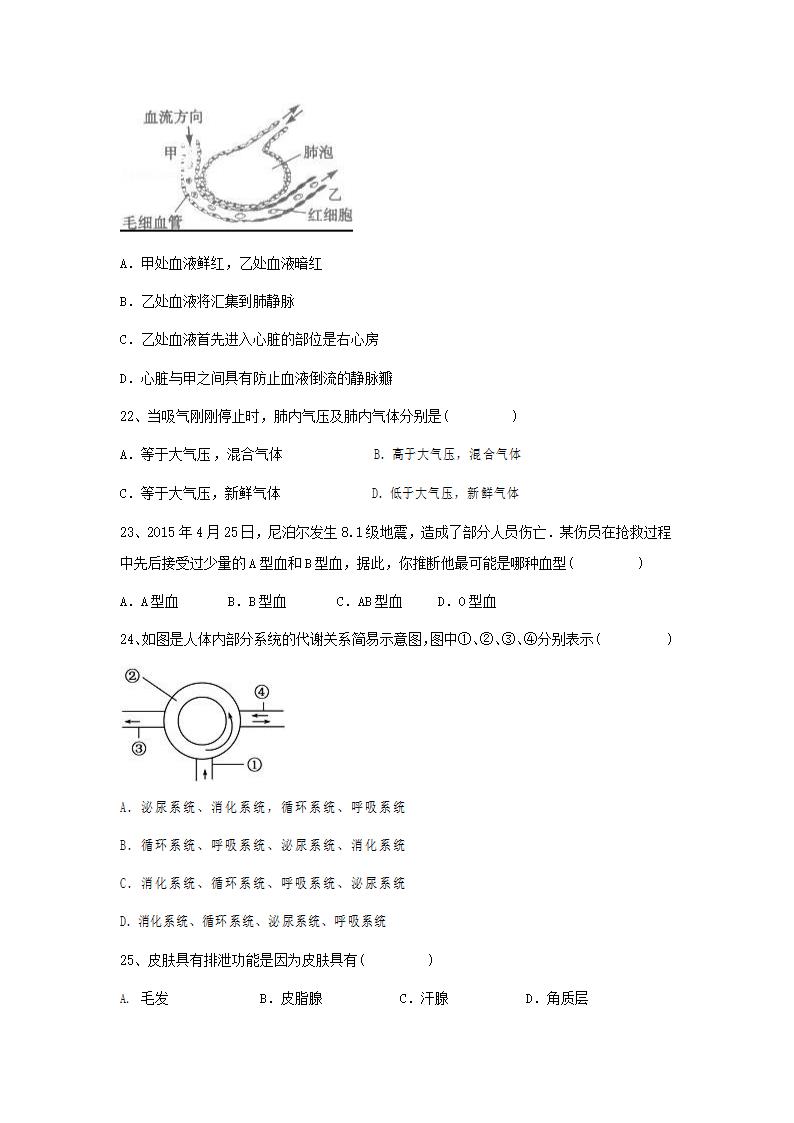 人教版七年级生物下册期末综合检测试卷试题（有答案）.doc第5页