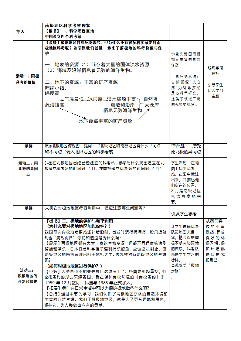 七年级地理下学期人教版 第十章极地地区第二课时 教学设计（表格式）.doc第2页