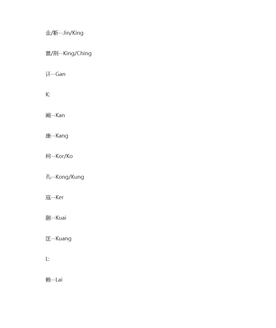 中文姓对应英文姓第8页