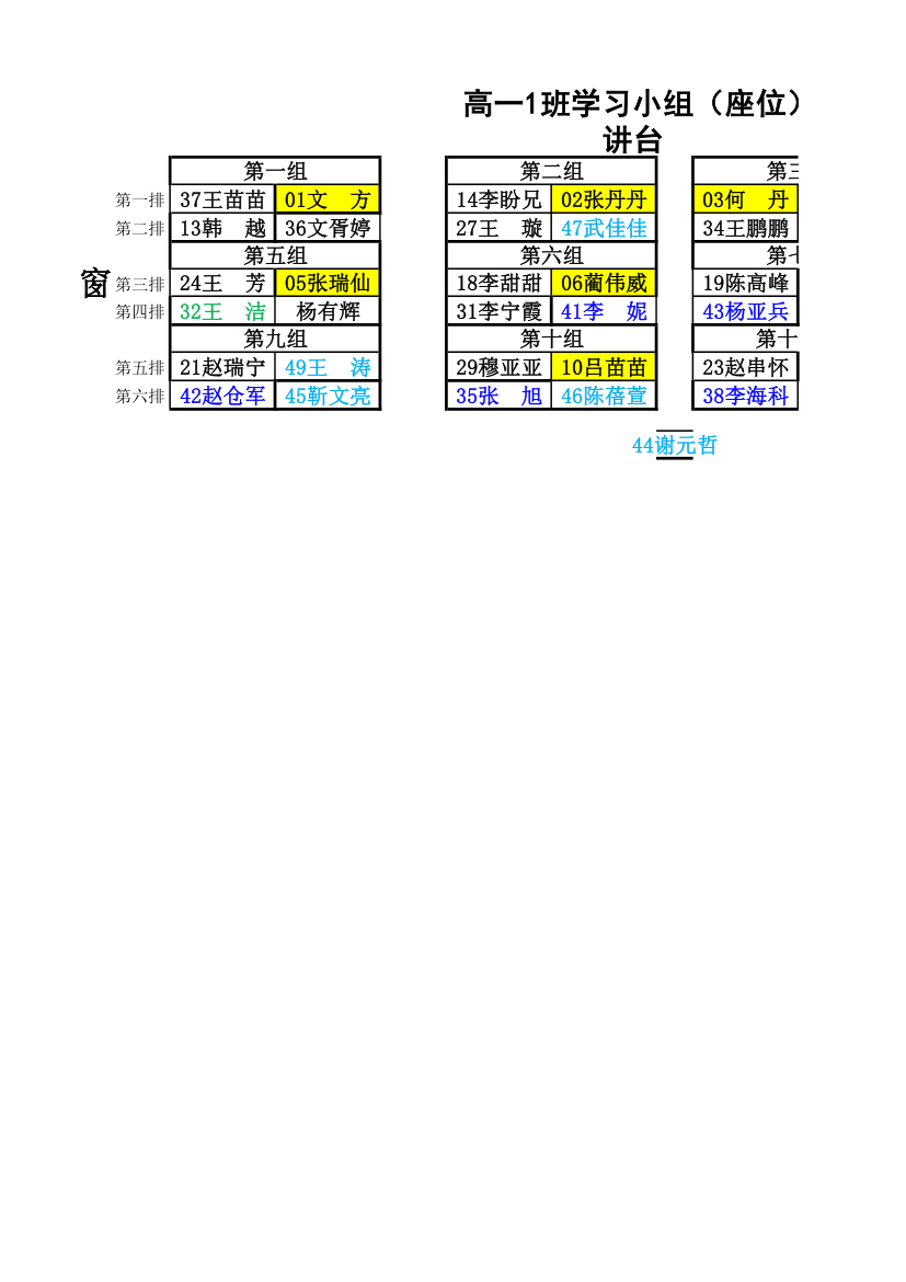 座位表第1页