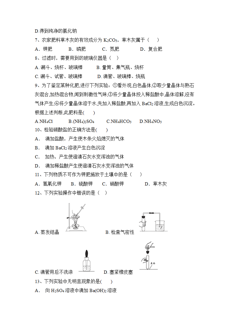 2023年人教版化学中考一轮训练盐 化肥（含答案）.doc第2页