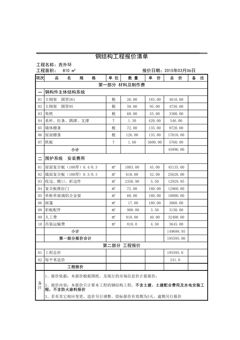 钢结构报价第1页