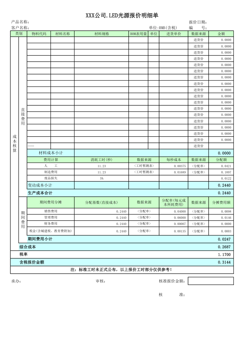 报价工程师报价核算表第1页