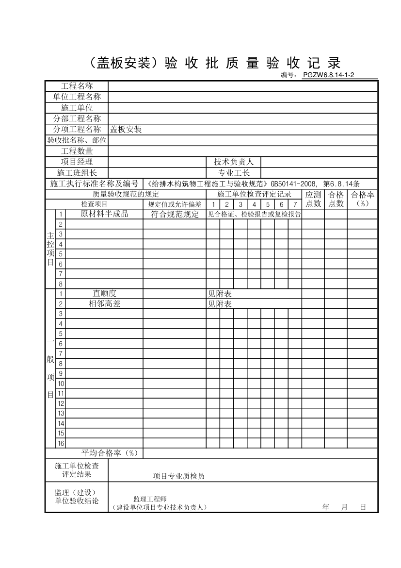 盖板安装验收批质量验收记录第1页