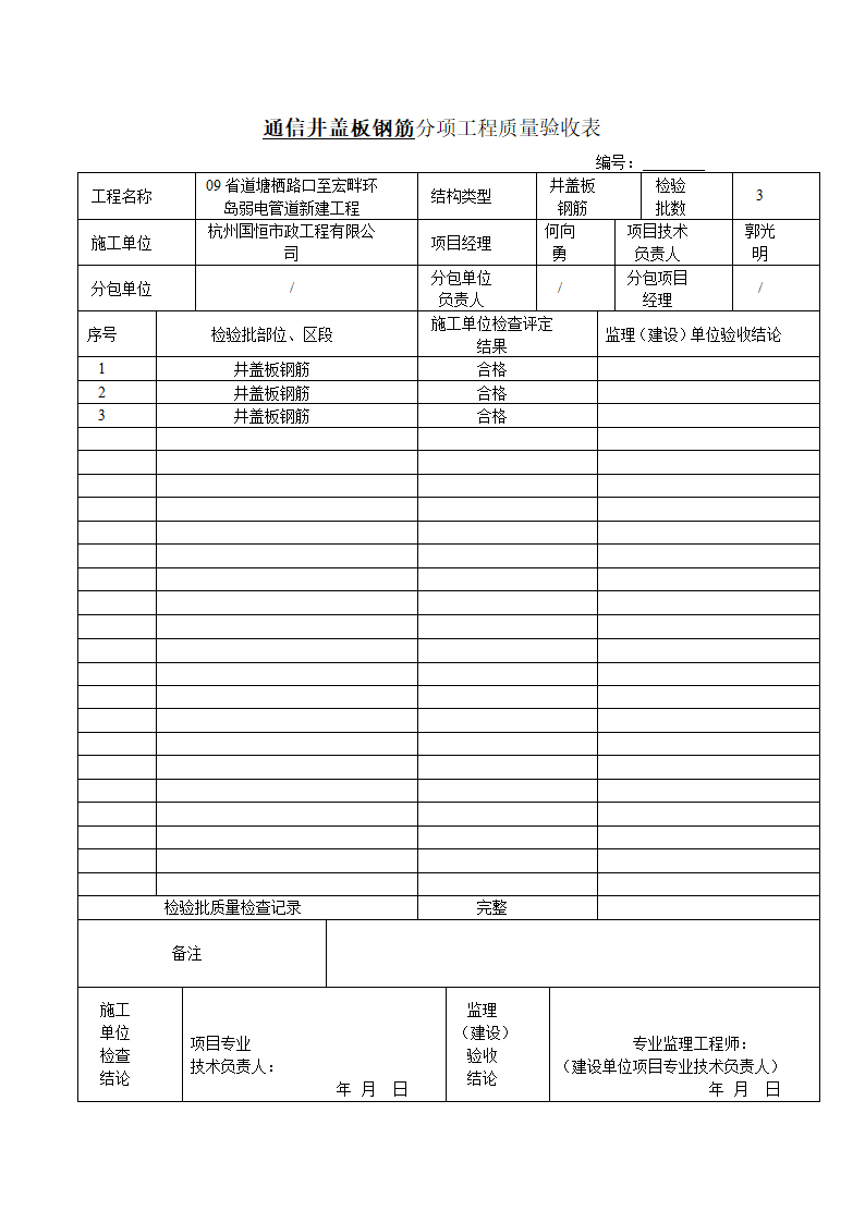 通信管道工程单位工程分部工程检验汇总表第2页