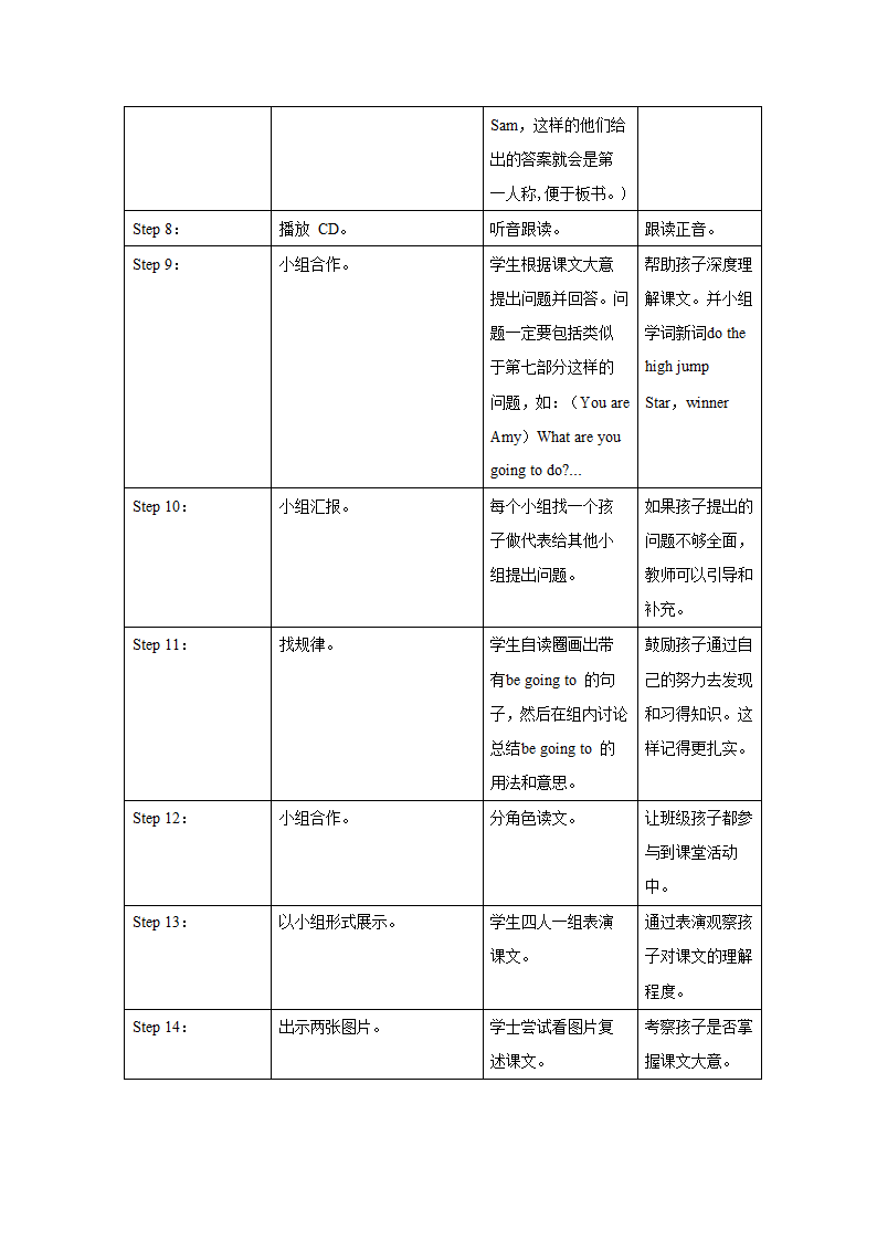 外研版英语（一年级起点）三年级上册 Module 9 表格式教学设计.doc第3页