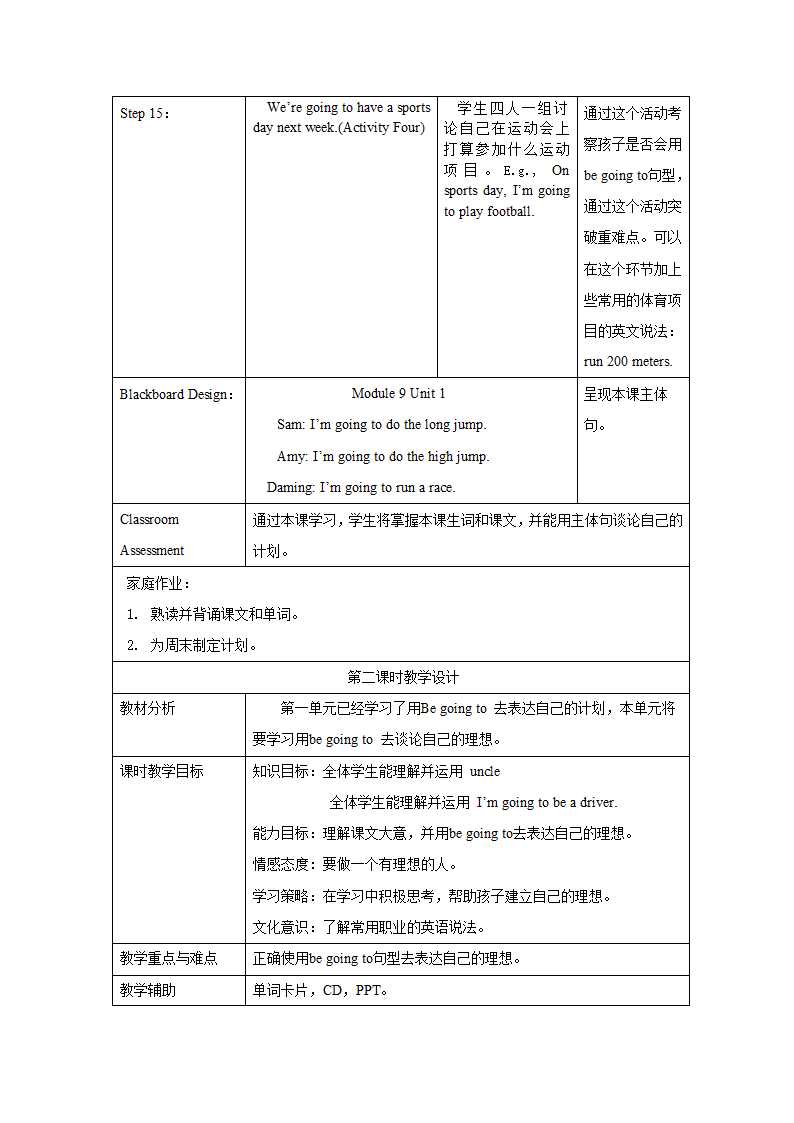 外研版英语（一年级起点）三年级上册 Module 9 表格式教学设计.doc第4页