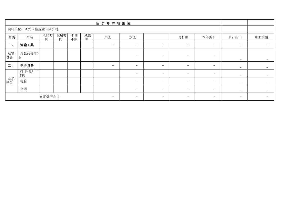 固定资产记录表第1页