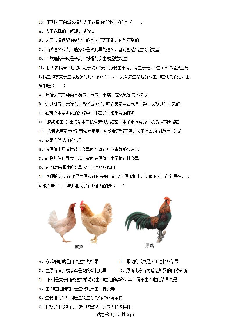 苏科版八年级下册生物 23.3生物进化的原因 练习（word版含答案）.doc第3页