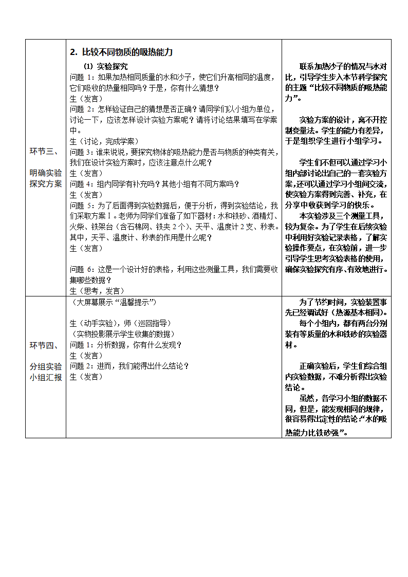 教科版九年级物理上册1.3《比热容》教案（表格式）.doc第2页