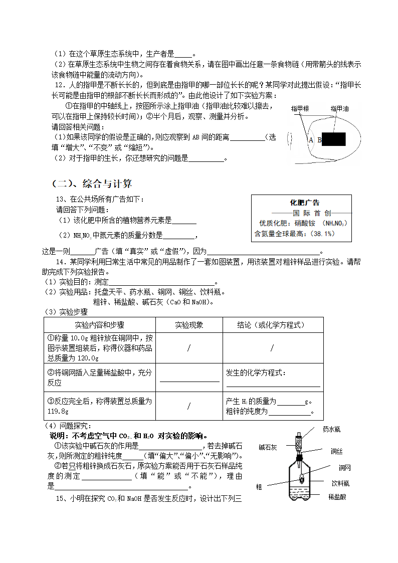 初三化学生物非选择题专题训练[下学期].doc第3页