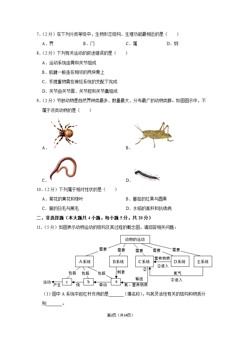 2021年安徽省中考生物冲刺试卷（二）（Word版 含答案解析）.doc第2页