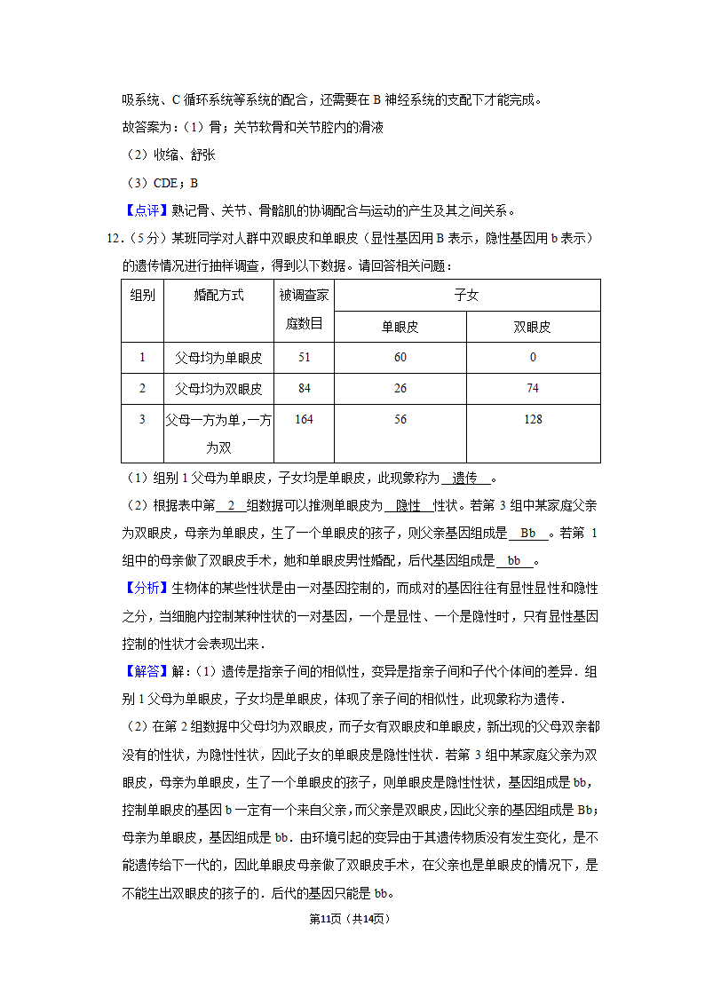 2021年安徽省中考生物冲刺试卷（二）（Word版 含答案解析）.doc第11页